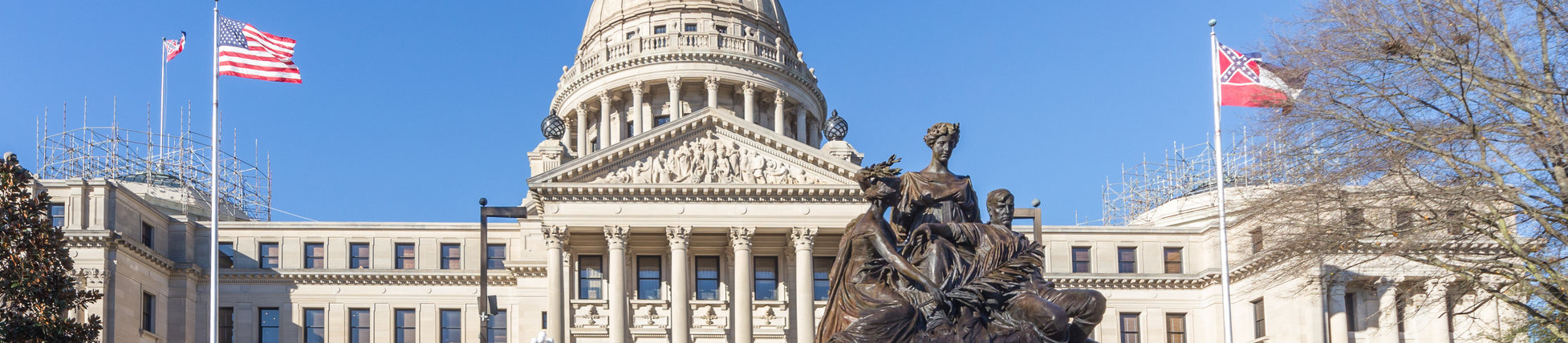 Mississippi State Capitol and Our Mothers Monument in Jackson, Mississippi